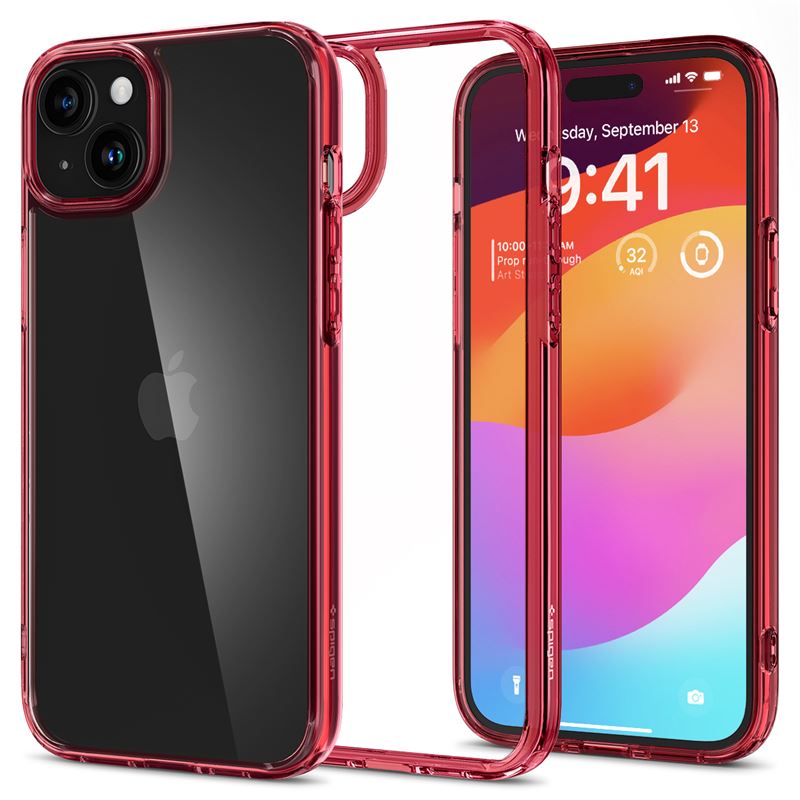 Ochranný kryt pro iPhone 15 Plus Spigen Ultra Hybrid - transparentní červená