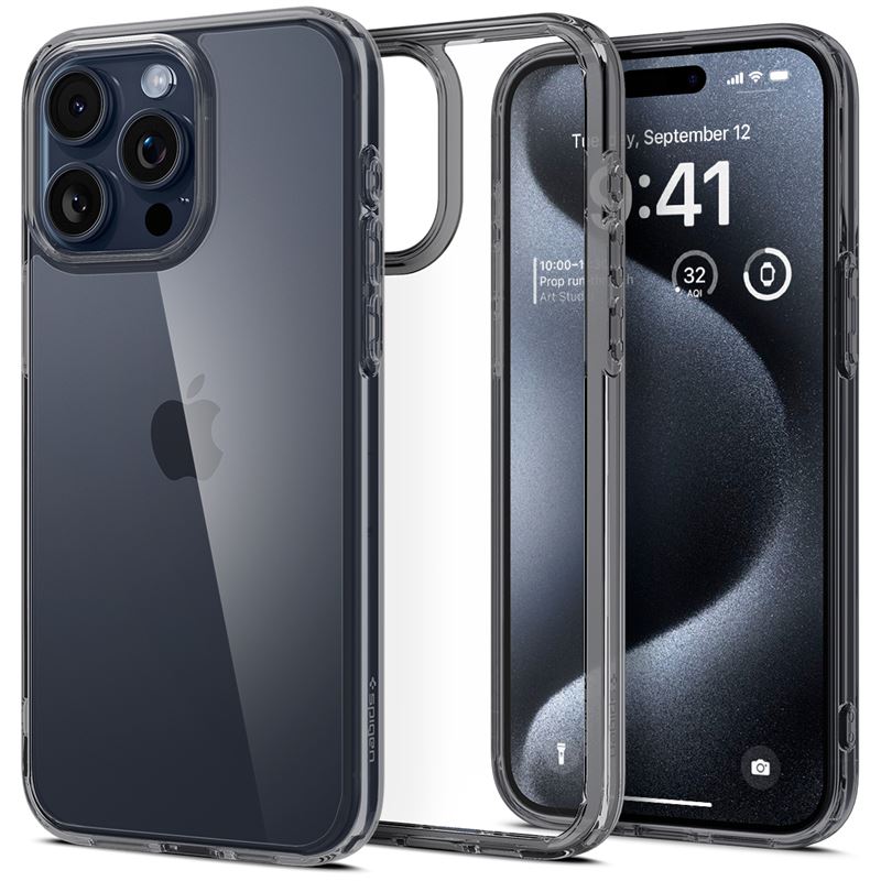 Ochranný kryt pro iPhone 15 Pro Spigen Ultra Hybrid - transparentní šedá