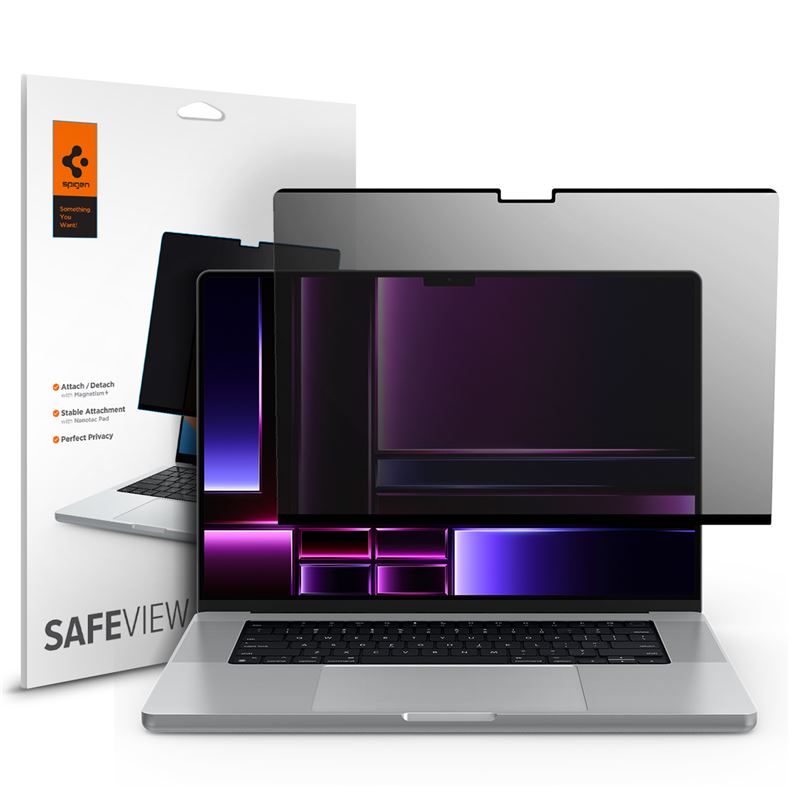Ochranná fólie Spigen SafeView 1 Pack - MacBook Pro 16" M4 2024/M3 2023/ M2 2023/M1 2021 - transparentní