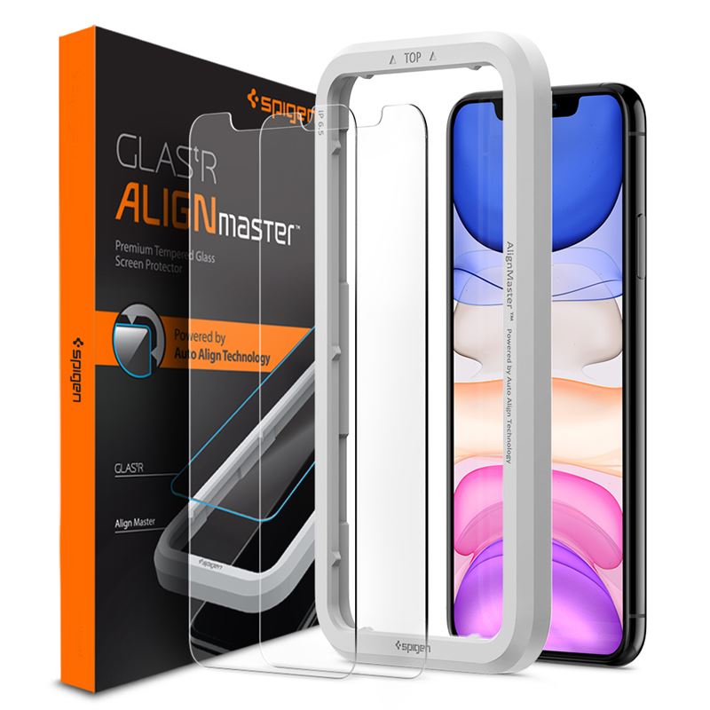 Ochranné sklo pro iPhone 11/XR Spigen Align Glas.tR 2 pack - transparentní