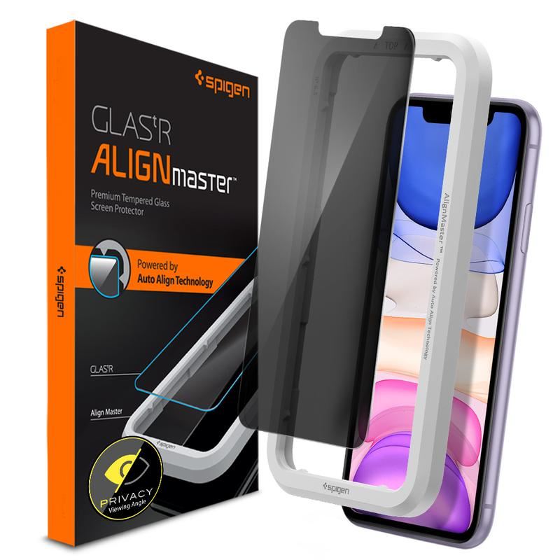 Ochranné sklo pro iPhone 11 Spigen Glass AlignMaster Privacy 1 Pack - transparentní