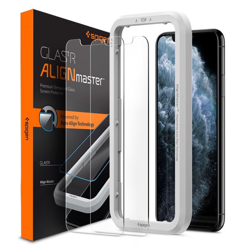 Ochranné sklo pro iPhone 11 Pro/XS/X Spigen Align Glas.tR 2 pack - transparentní