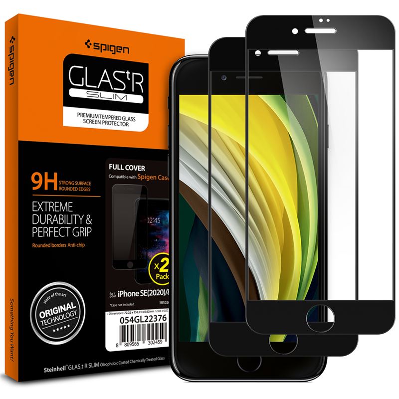 Ochranné sklo pro iPhone Spigen Glass FC 2 Pack, iPhone SE (2022/2020)/8/7 - černá