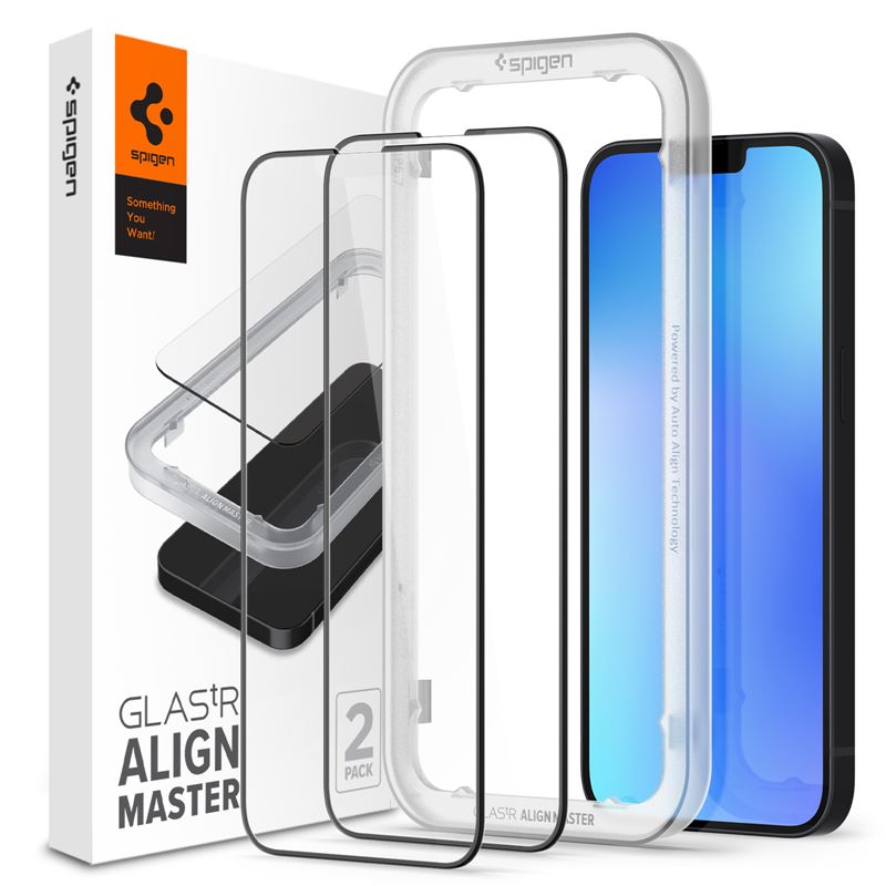 Ochranné sklo pro iPhone Spigen tR Align Master 2 Pack, iPhone 16e/14/13/13 Pro - černá