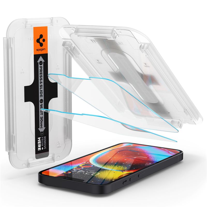 Ochranné sklo pro iPhone 13 mini Spigen tR EZ Fit, transparency sensor open 2 Pack - transparentní