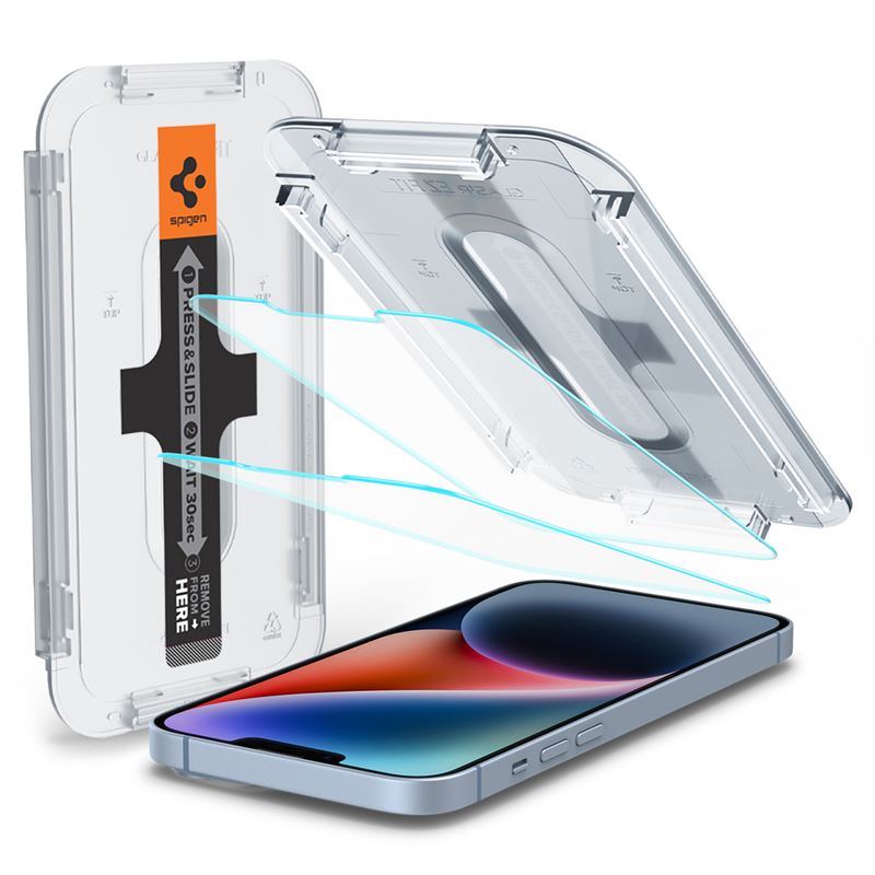 Ochranné sklo pro iPhone Spigen Glass tR EZ Fit HD 1 Pack open sensor - iPhone 16e/14/13/13 Pro - transparentní