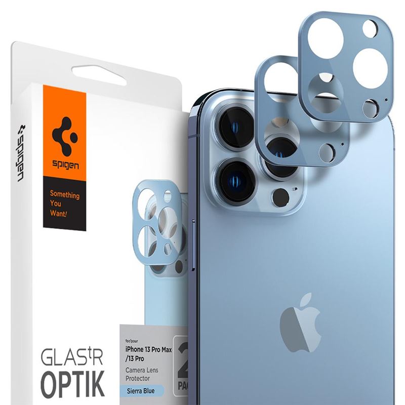 Ochranná fólie na objektiv pro iPhone Spigen tR Optik 2 Pack, iPhone 13 Pro/13 Pro Max - modrá