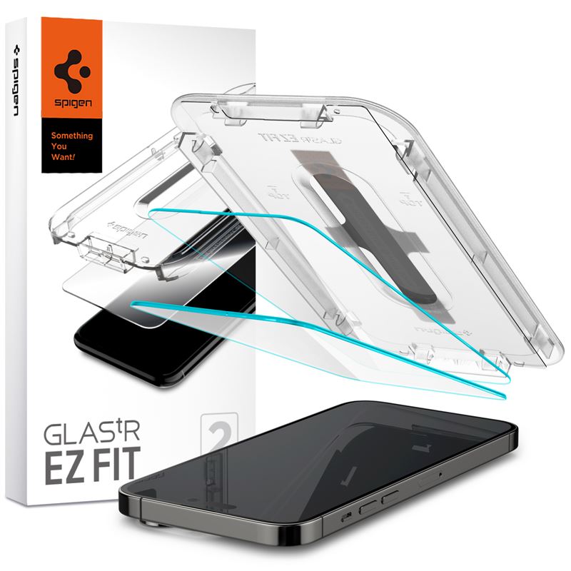 Ochranné sklo pro iPhone 14 Pro Max Spigen Glass tR EZ Fit 2 Pack, Transparency Sensor Protection - transparentní