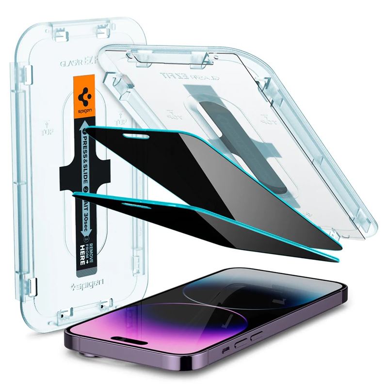 Ochranné sklo pro iPhone 14 Pro Max Spigen Glass EZ Fit Privacy 2 Pack - transparentní