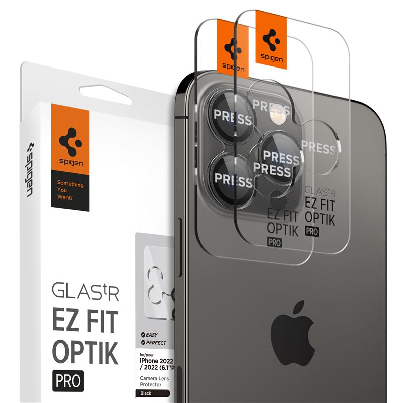 Ochranné sklo na objektiv pro iPhone Spigen Glass tR EZ Fit Optik Pro 2 Pack, iPhone 17/16/15/14 Pro / 17/16/15/14 Pro Max - černá