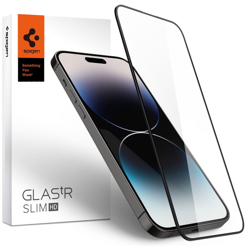Ochranné sklo pro iPhone 14 Pro Max Spigen tR Slim HD 1 Pack - černá