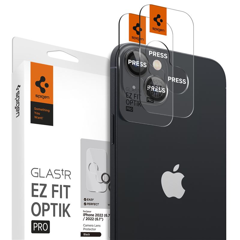 Ochranné sklo na objektiv pro iPhone Spigen Glass EZ Fit Optik Pro 2 Pack, iPhone 15/15 Plus/14/14 Plus - černá