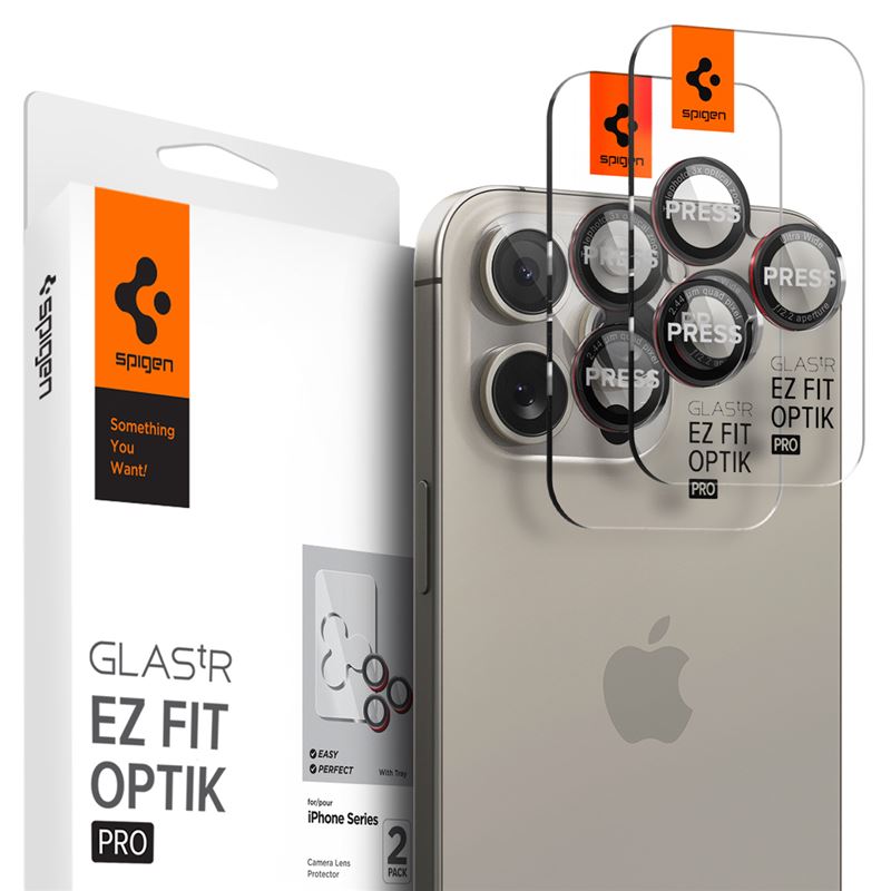 Ochranné sklo na objektiv pro iPhone Spigen Glass tR EZ Fit Optik Pro 2 Pack, L-s - iPhone 17/16/15/14 Pro / 17/16/15/14 Pro Max - transparentní