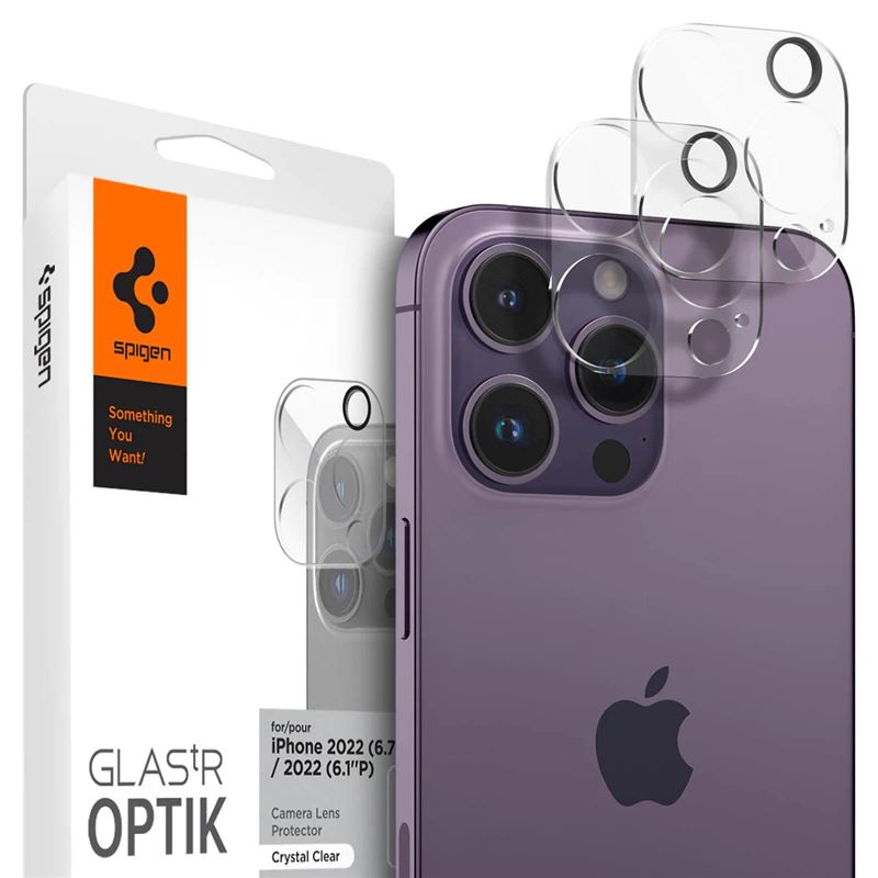 Ochranné sklo na objektiv pro iPhone Spigen Glass Optik 2 Pack, iPhone 14 Pro/iPhone 14 Pro Max - transparentní