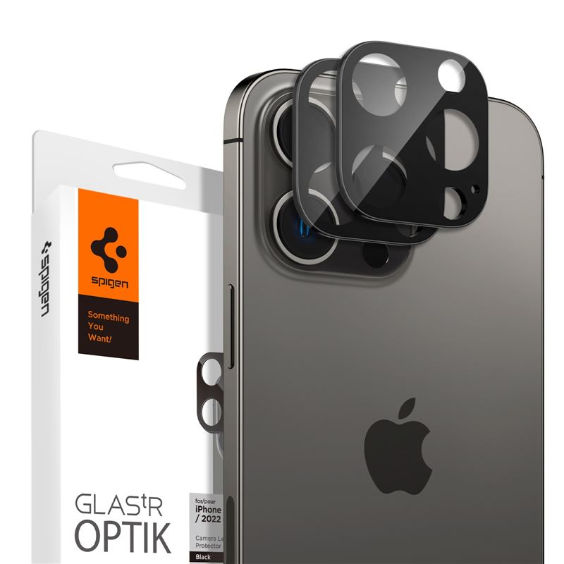 Ochranná fólie na objektiv pro iPhone Spigen Glass tR Optik 2 Pack, iPhone 16/15/14 Pro / 16/15/14 Pro Max - černá