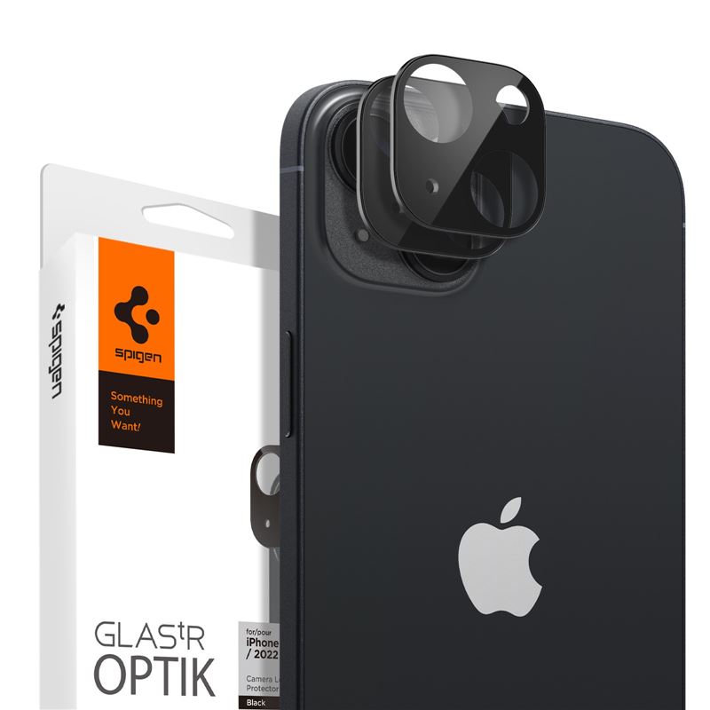 Ochranné sklo na objektiv pro iPhone Spigen Glass Optik 2 Pack, iPhone 14/iPhone 14 Plus - černá
