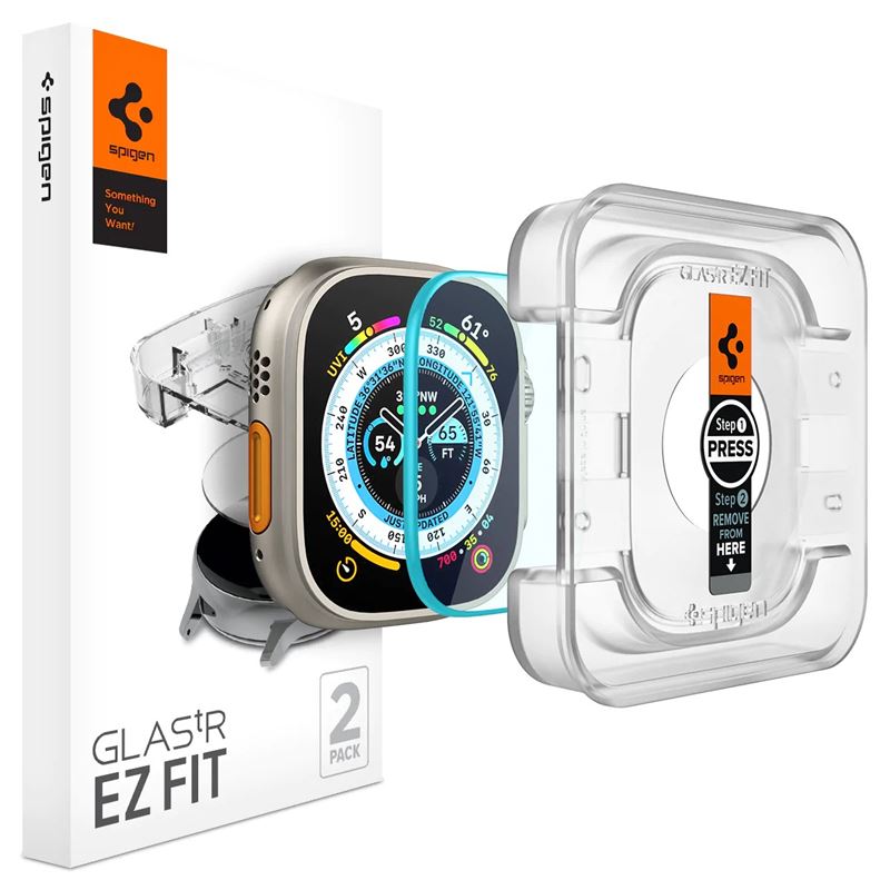 Ochranné sklo pro Apple Watch Ultra 3/2/1 Spigen Glass tR EZ Fit 2 Pack - transparentní