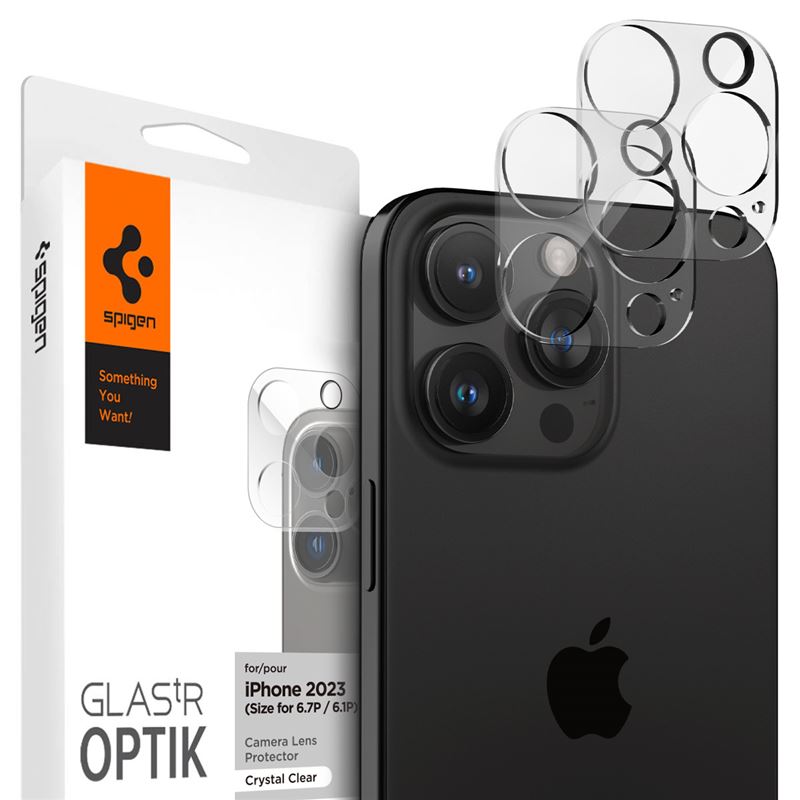 Ochranná fólie na objektiv pro iPhone Spigen Glass tR Optik 2 Pack, iPhone 16/15/14 Pro / 16/15/14 Pro Max - transparentní