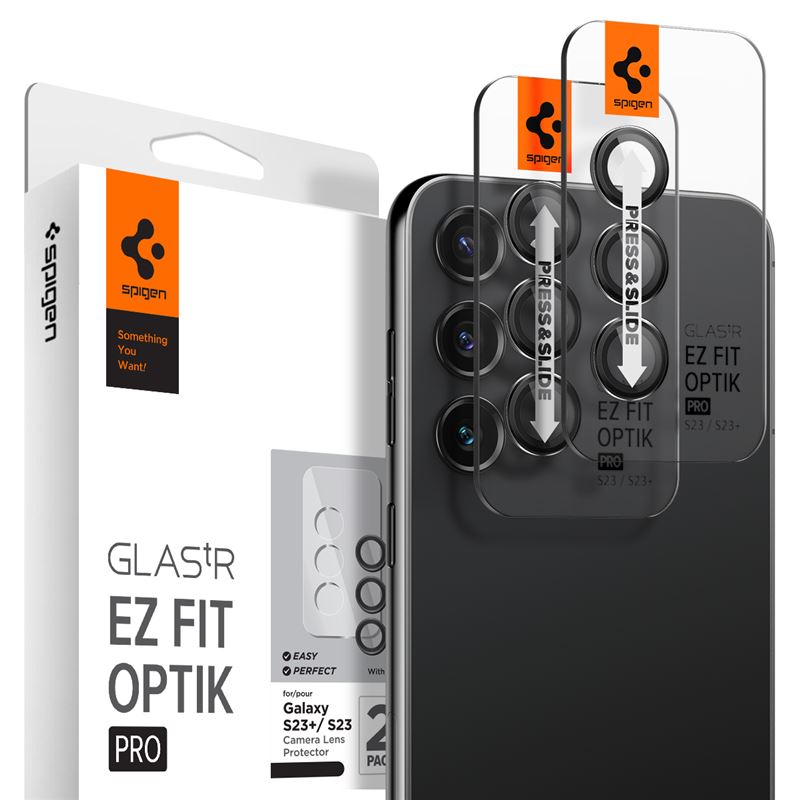 Ochranné sklo na objektiv pro Samsung Galaxy Spigen Glass EZ Fit Optik Pro 2 Pack, Samsung Galaxy S23/Galaxy S23+/Galaxy S24 - černá