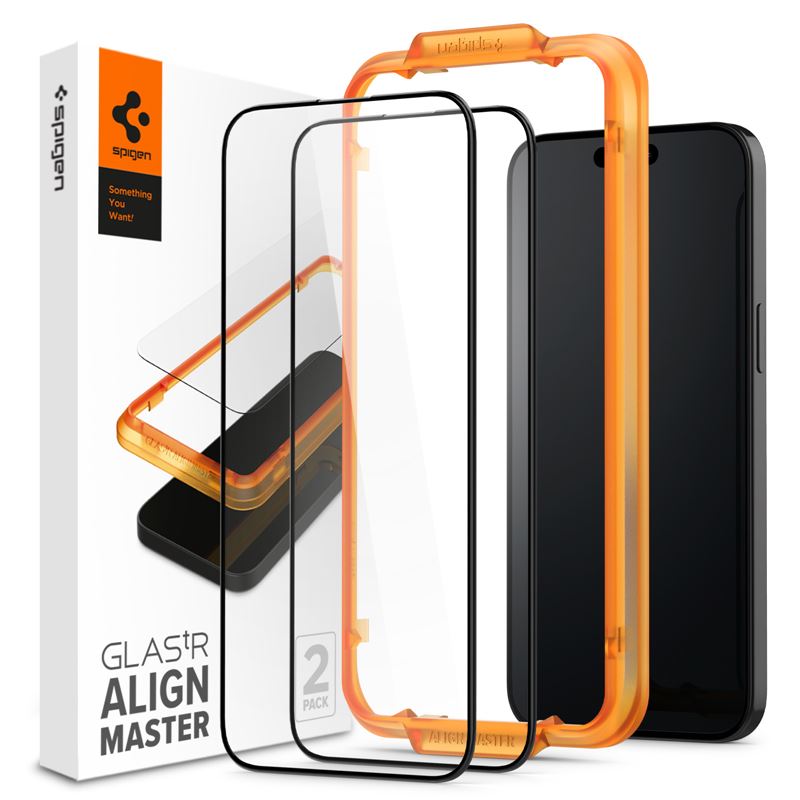 Ochranné sklo pro iPhone 15 Pro Max Spigen Glass tR AlignMaster 2 Pack - černá
