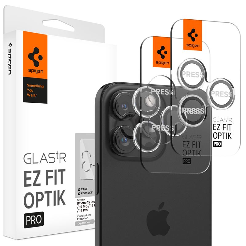 Ochranné sklo na objektiv pro iPhone Spigen Glass tR EZ Fit Optik Pro 2 Pack, cc - iPhone 17/16/15/14 Pro / 17/16/15/14 Pro Max - transparentní