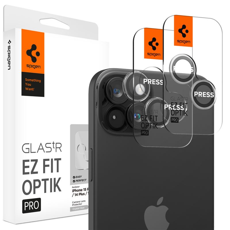 Ochranné sklo na objektiv pro iPhone Spigen Glass tR EZ Fit Optik Pro 2 Pack, iPhone 15/15 Plus/14/14 Plus - transparentní