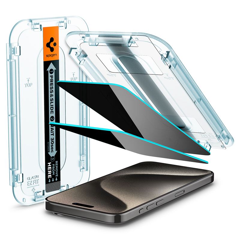 Ochranné sklo pro iPhone 15 Pro Max Spigen Glass tR EZ Fit HD Privacy 1 Pack - transparentní