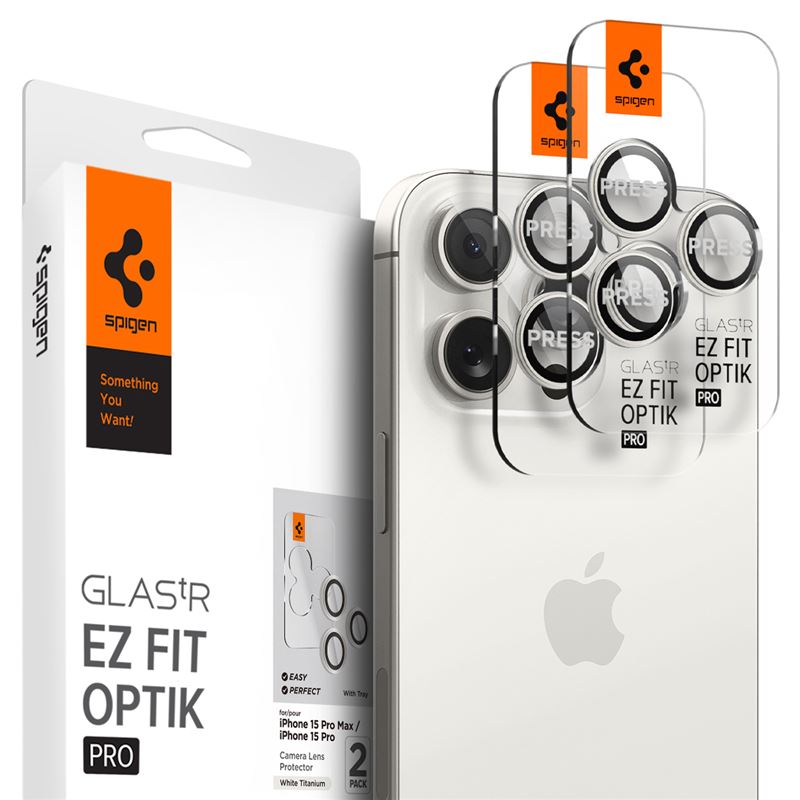 Ochranné sklo na objektiv pro iPhone Spigen Glass tR EZ Fit Optik Pro 2 Pack, iPhone 17/16/15 Pro / 17/16/15 Pro Max - bílá