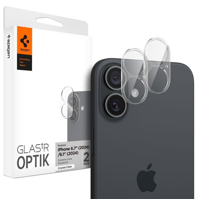Ochranná fólie na objektiv pro iPhone Spigen Glass tR Optik 2 Pack, iPhone 16/16 Plus - transparentní