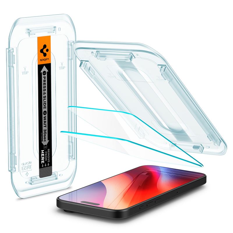 Ochranné sklo pro iPhone Spigen Glass tR EZ Fit 2 Pack, iPhone 17/16 Pro / 17 - transparentní