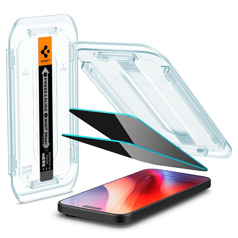 Ochranné sklo pro iPhone Spigen Glass tR EZ Fit (Privacy) 2 Pack, iPhone 17/16 Pro / 17 - transparentní