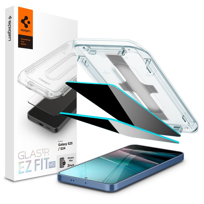Ochranné sklo pro Samsung Galaxy Spigen Glass tR EZ Fit HD (Privacy) 2 Pack - Samsung Galaxy S25/S24 - transparentní