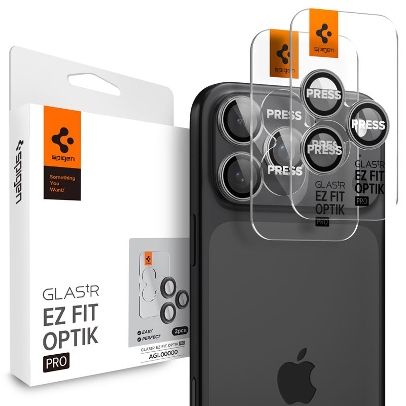 Ochranné sklo na objektiv pro iPhone Spigen Glass tR EZ Fit Optik Pro 2 Pack, iPhone 17/16/15/14 Pro / 17/16/15/14 Pro Max - šedá