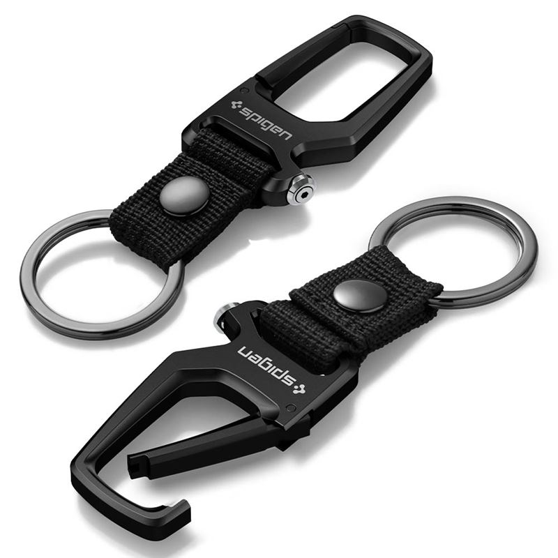 Sada karabin na klíče Spigen Carabiner With KeyRing 2 Pack - černá
