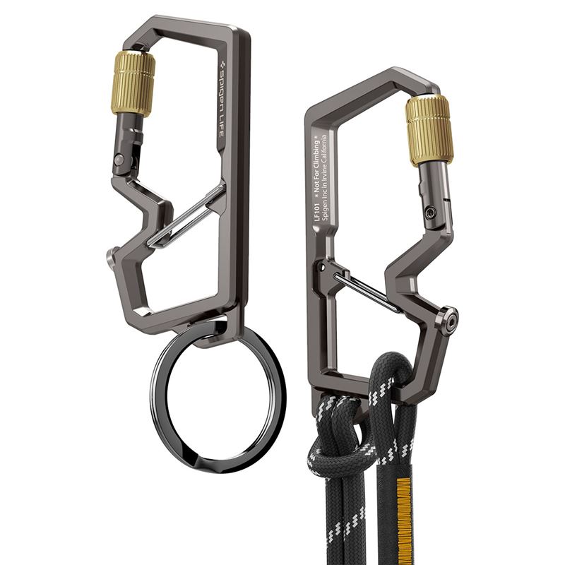 Karabina na klíče Spigen Carabiner With Key Ring 2nd Gen 1 Pack - šedá
