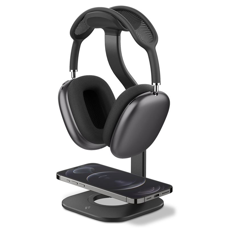 Stolní nabíječka s držákem na sluchátka Spigen MagSafe Charger Stand - černá