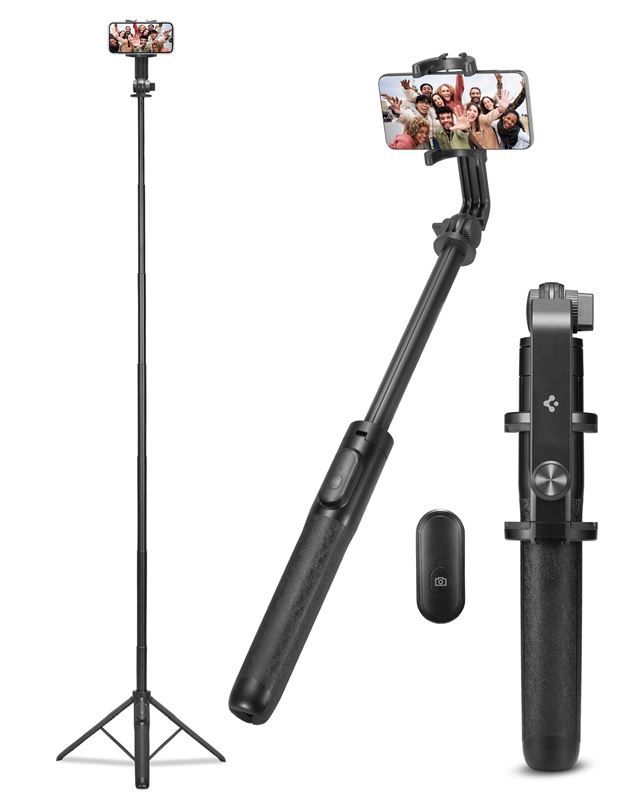 Selfie tyč s trojnožkou Spigen Tripod Selfie Stick, longer version - černá