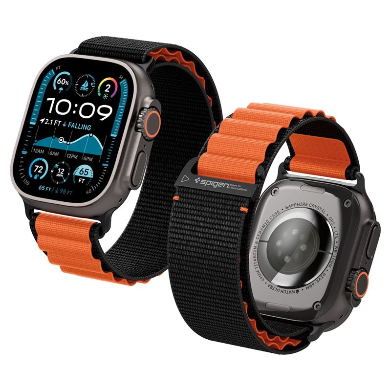 Pásek pro Apple Watch Spigen Fabric Band (hook), Apple Watch 49mm/46mm/45mm/44mm - oranžová