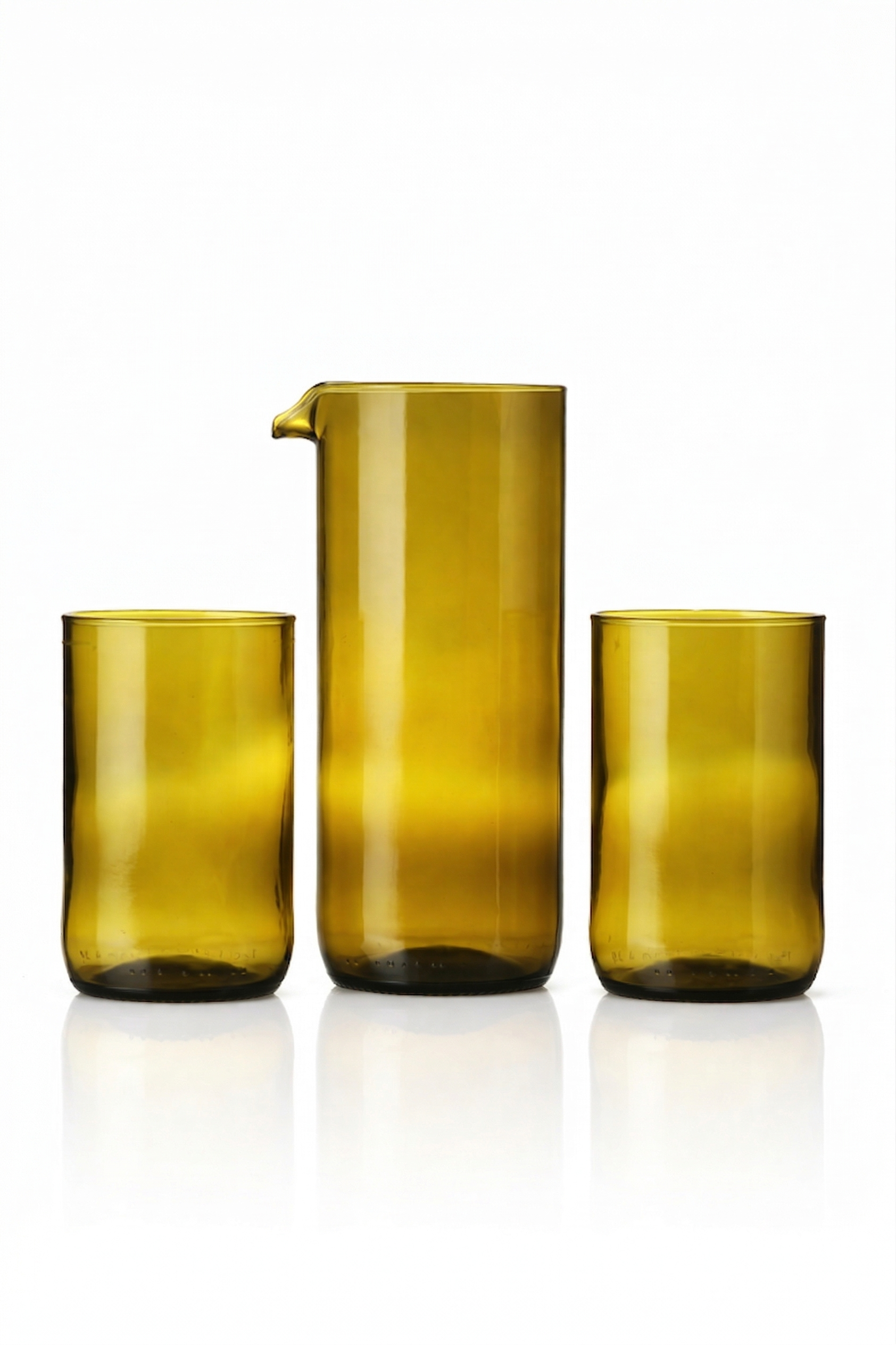 Dárková sada karafa a dvě sklenice z lahve od vína 300 ml - olivová