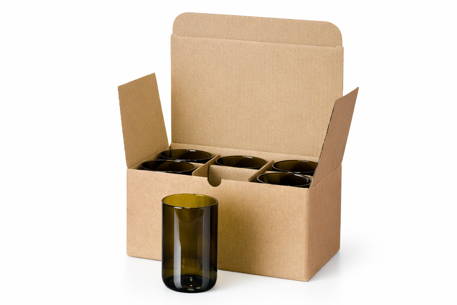 Sada 6 sklenic z lahví od vína - olivová