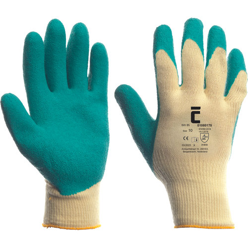 Máčené bezešvé pracovní rukavice SW 85 (10PR) POL/KAT/LATEX - zelená,