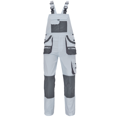 Pracovní kalhoty s laclem FF CARL BE-01-004 - bílá / šedá,