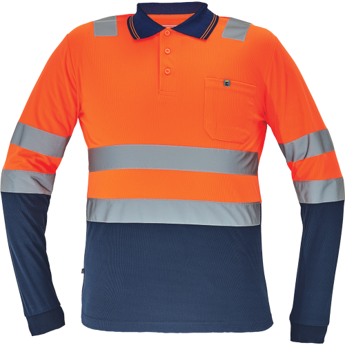 Reflexní pracovní polokošile s dlouhým rukávem LEON HV - oranžová / navy / hv oranžová,