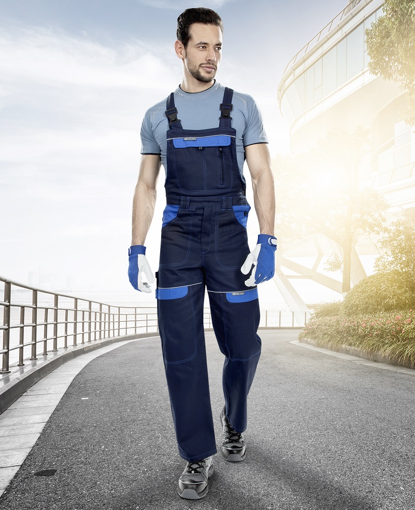 Pánské prodloužené pracovní kalhoty s laclem ARDON® COOL TREND - tmavě modrá / světle modrá