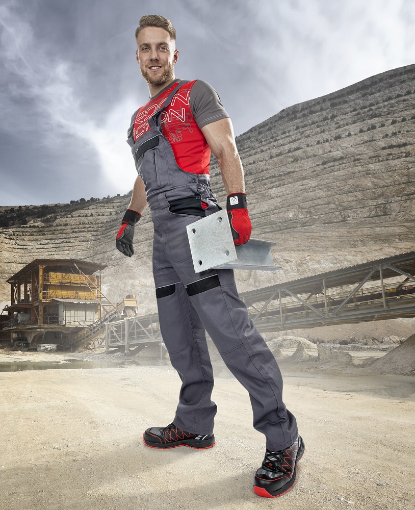 Pánské zkrácené pracovní kalhoty s laclem ARDON® COOL TREND - šedá / černá