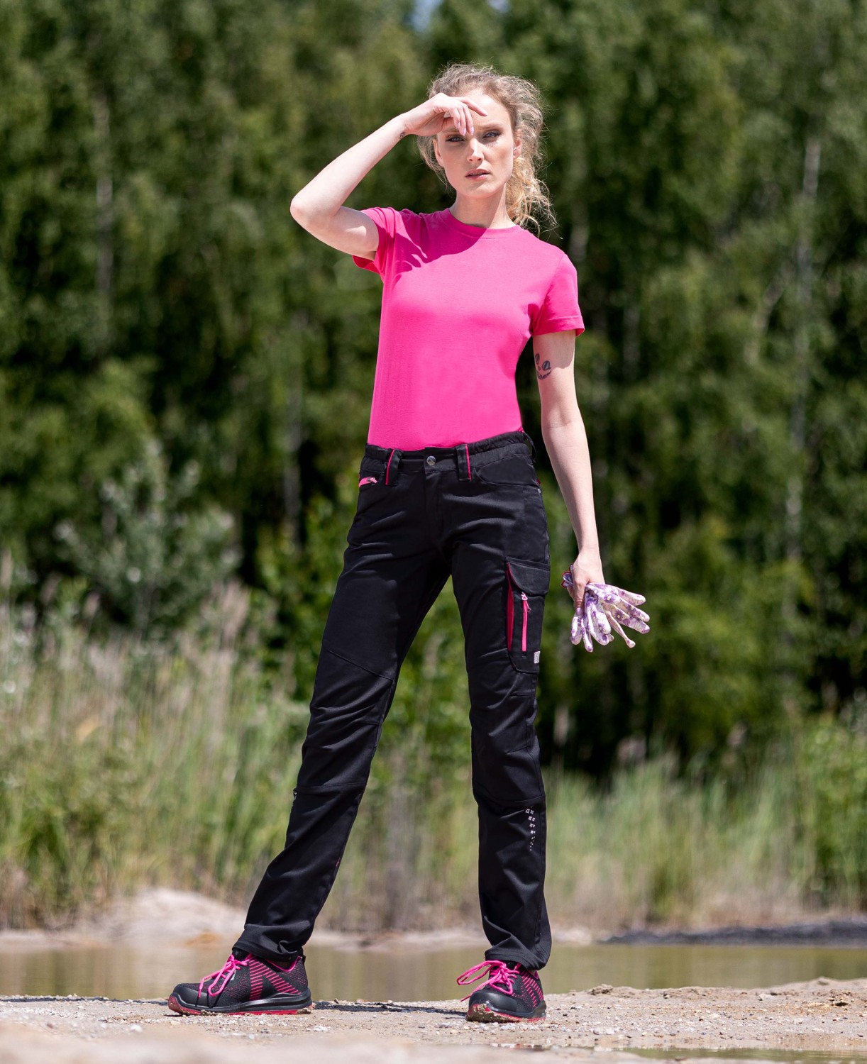 Dámské pracovní kalhoty ARDON® FLORET - černá / růžová,