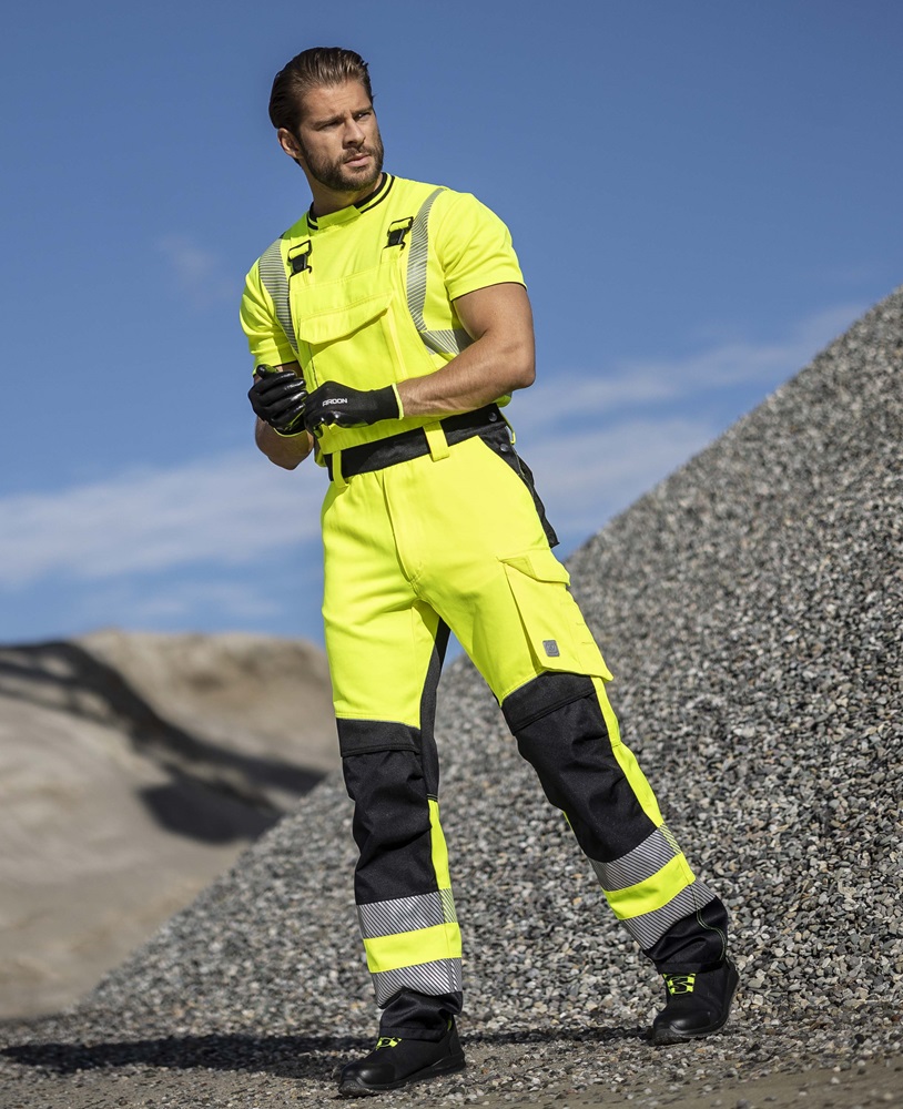 Pánské zkrácené pracovní reflexní kalhoty s laclem ARDON® SIGNAL+ - žlutá / černá, M