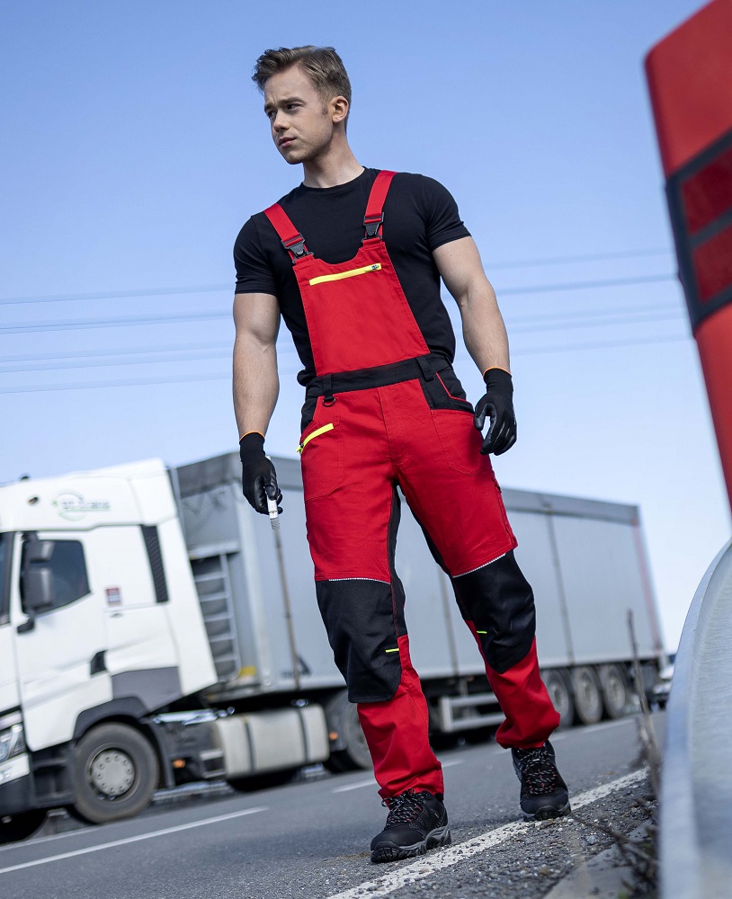 Pánské pracovní kalhoty s laclem ARDON® 4Xstretch® - červená,
