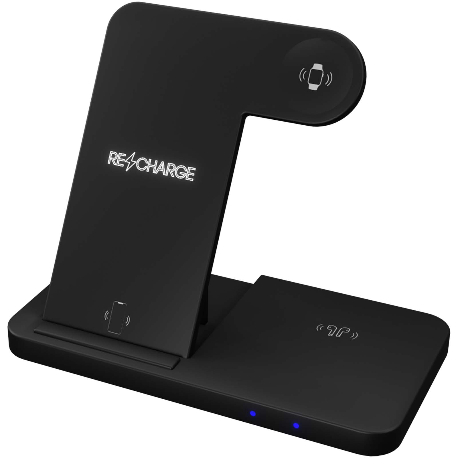USB nabíječka SCX.design SCX.design W28 Bezdrátová nabíjecí základna 3 v 1 se stojanem na telefon Solid black