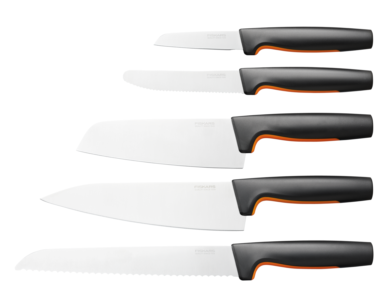 Velká startovací sada kuchařských nožů Fiskars FF, 5 ks - černá